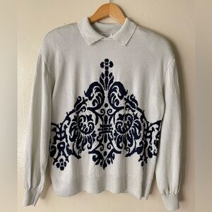 ST.John Knit blue Rhinestone Embellished Long Sleeve collar pullover sweater